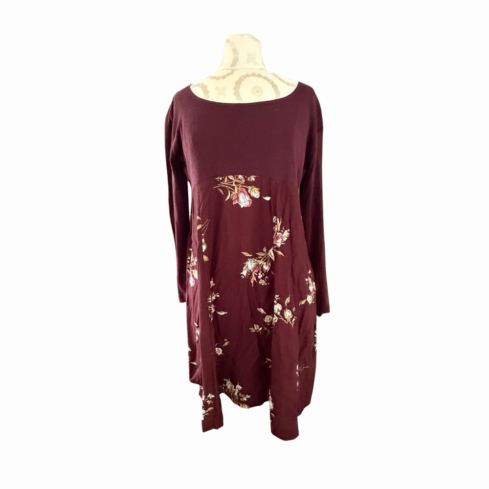 Vintage Vivoli Maternity Dress M 90s Floral Maroon Cotton Rayon USA